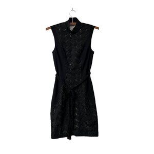 Bebe Womens Black Lace Embroidered High Neck Open Back Rope Tassel Tie Dress 4